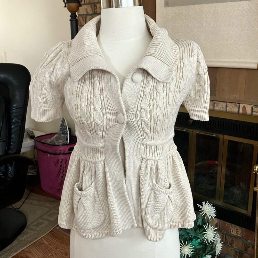 French Connection button-down empire waist knit cardigan cream colored, XS